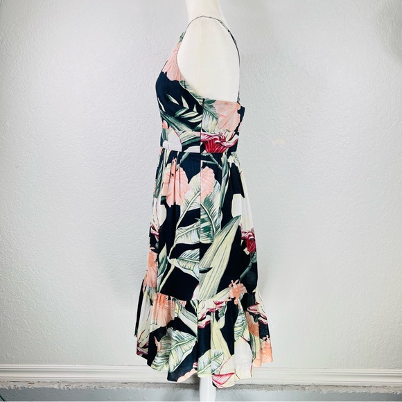 Ann Taylor Island Tropical Floral Navy Sleeveless Cross Back Flair Midi Dress - Picture 14 of 16